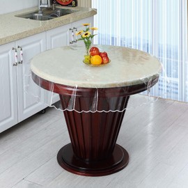 MeritMode - Mantel de vinilo redondo transparente, impermeable, resistente al agua, elástico, diseño de borde elástico, protector de mantel de plástico para mesa redonda, 54 pulgadas