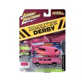 JOHNNY LIGHTNING JLSP180 A CUSTOM HAULIN HEARSE DEMOLITION DERBY 1/64 PINK