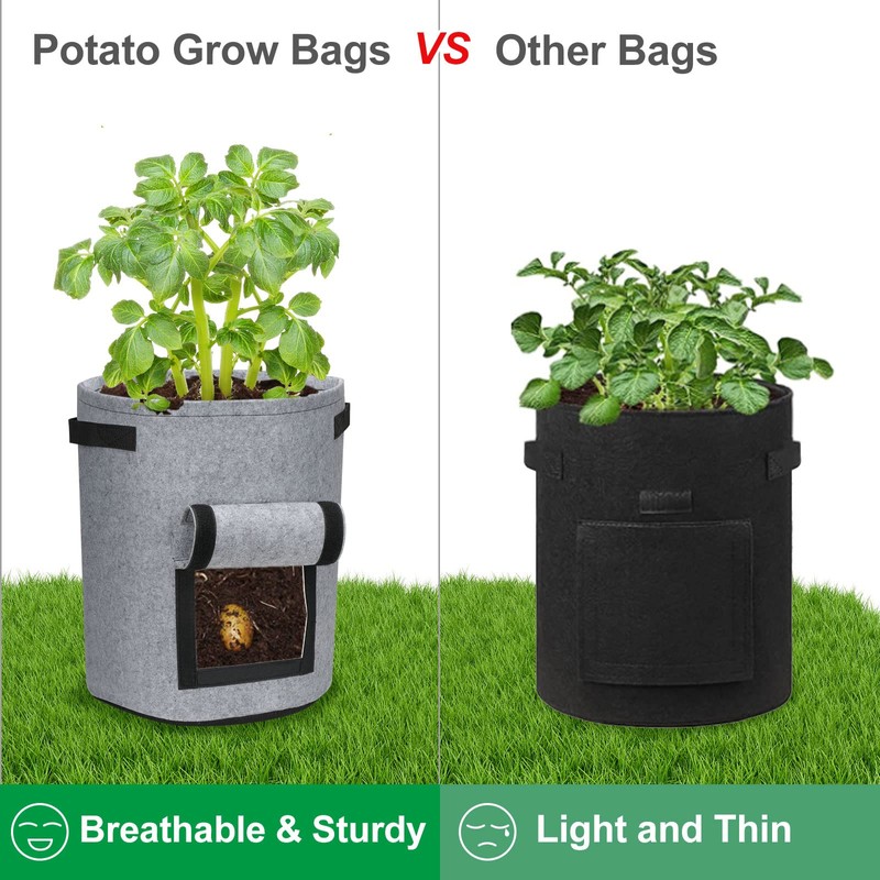 DiCandle 4 Pack 10 Gallon Potato Growing Bags with Flap,