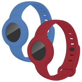 ZMHAZHM 2 Pack Liquid Silicone AirTag Strap 2025 - Wrist & Backpack Dual Use Anti-Loss Band,(Light Blue+Wine Red)