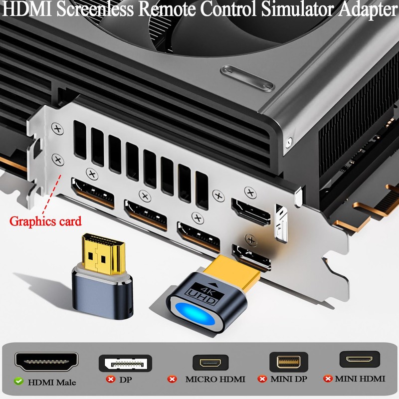 QIANRENON HDMI Headless Display Virtual Dummy Plug HDMI Screenless Remote