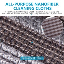 ZHIDIAN Stainless Steel Microfiber Cloth Double-Sided Cleaner Rag, Non-Scratch Scrub Cleaning Polishing Towel for Appliances, Kitchen Reusable Fridge Wipes, Gray Stripe, 8Pack, 12x12Inch