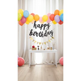 Black Happy Birthday & triangle Banner Decorations, for Women & Men ， Stylish Birthday Sign for Party Decor ， Elegant Celebration Accessories