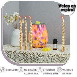Spiral Taper Candles Swgraromlick 10 Inch Classic Candlesticks Dripless Unscented Smokeless Glossy Metal-Look Candles for Weddings Dinner Celebrations Christmas (Golden, Spiral)