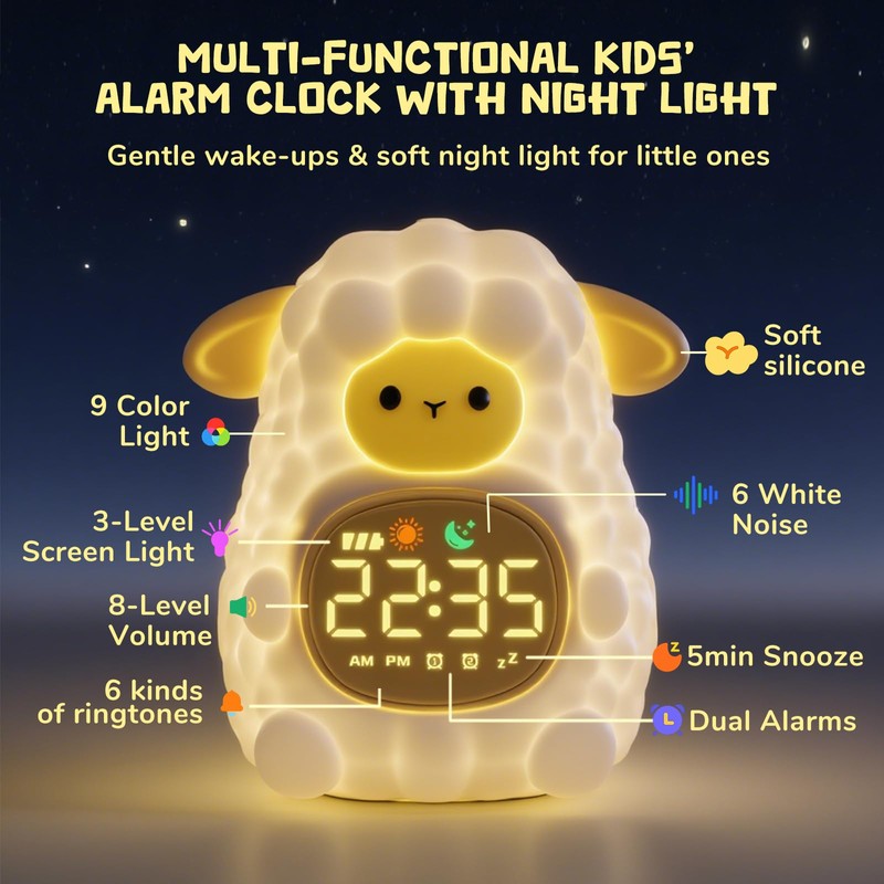 Alarm Clock Child Girl, Alarm Clock with Night Light for
