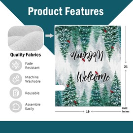 FBCOO Winter Welcome Pine Tree Fabric Welcome Mailbox Cover Magnetic Standard 21" x 19", Cardinal Snow Green Forest Christmas Red Bird Decorative Post Letter Box Decoration Wrap Decor for Garden Yard