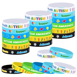 Lesnala 48 Packs Autism awareness bracelet Colorful puzzle pieces silicone wristband Party favors with Inspirational messages for Women Men Teen Adult Kids Gift supplies 6 styles