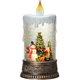 Christmas Snow Globe Lantern, Candle Shaped Snow Lantern with Music Glittering Lighted Lantern Christmas Tree Snowman Scene Festival Gift Timer Lighted Christmas Snow Globe Decorations for Home