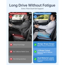 Wekar Thick Dual-Gel Car Seat Cushion, 2-Piece Extra Support Cooling Seat Pad, Breathable Honeycomb Anti-Slip Driving Cushion for Long Sitting, Universal Fit for Car Truck SUV Office Chair, Black