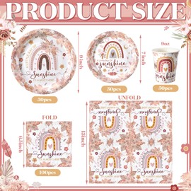 Hsei 250 Pcs Boho Plates and Napkins Party decorations Disposable Tableware Sets Baby Shower Birthday Party Supplies Serves 50 Guests Dinnerware Baby Bridal Shower Party Favors