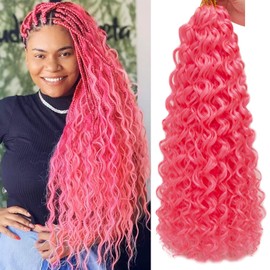 GoGo Curl Crochet hair 18inch Water Wave Crochet hair Ombre Synthetic Bohemian Crochet Braid Deep Wave Braiding hair Extensions (Pink, 24inch)