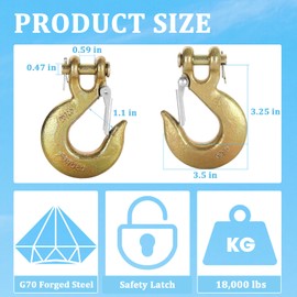 APOCHON 4 Pack 3/8 Inch Chain Hooks, Grade 70 Forged Steel Heavy Duty Clevis Slip Hook with Safety Latch,Safety Trailer Safety Chain Hook for G70 3/8" Transport Chain, 18000lbs Capacity