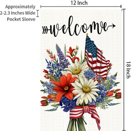 4th of July Patriotic Floral Garden Flag 12x18 Inch Double Sided Burlap Yard Flag Red Blue Memorial Day Independence Day Holiday Outside DecorationsHoliday Festivities Outside Small Independence Day Yard Decorations