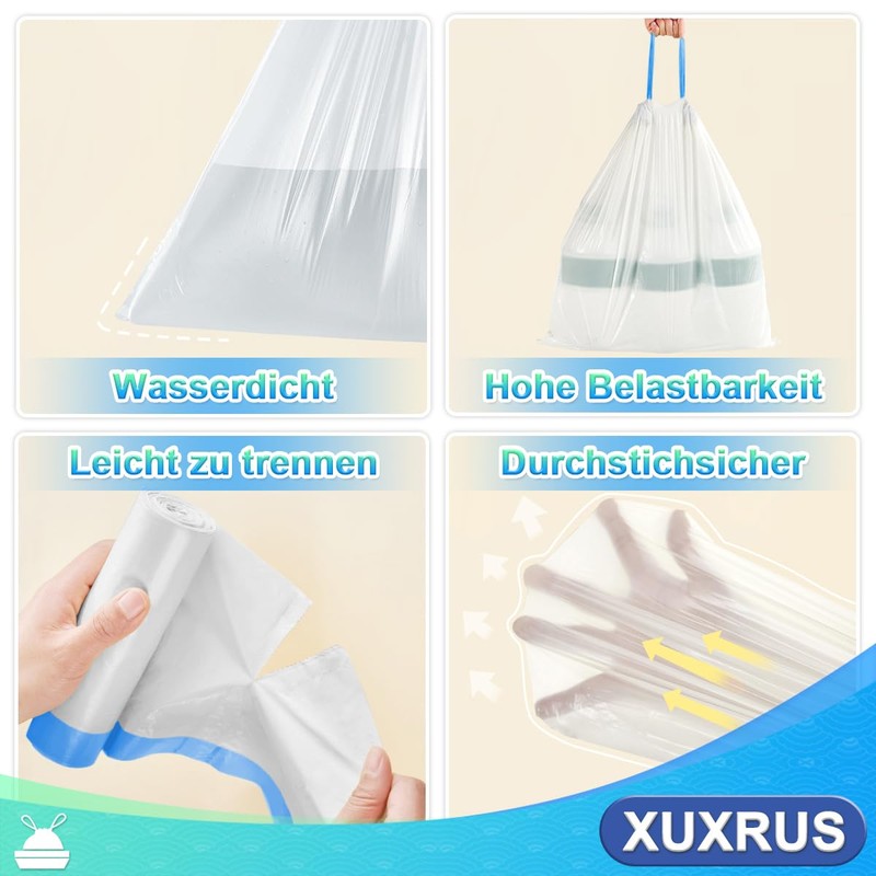 XUXRUS Bin Liners 30 L with Drawstring, White Bin Bags,