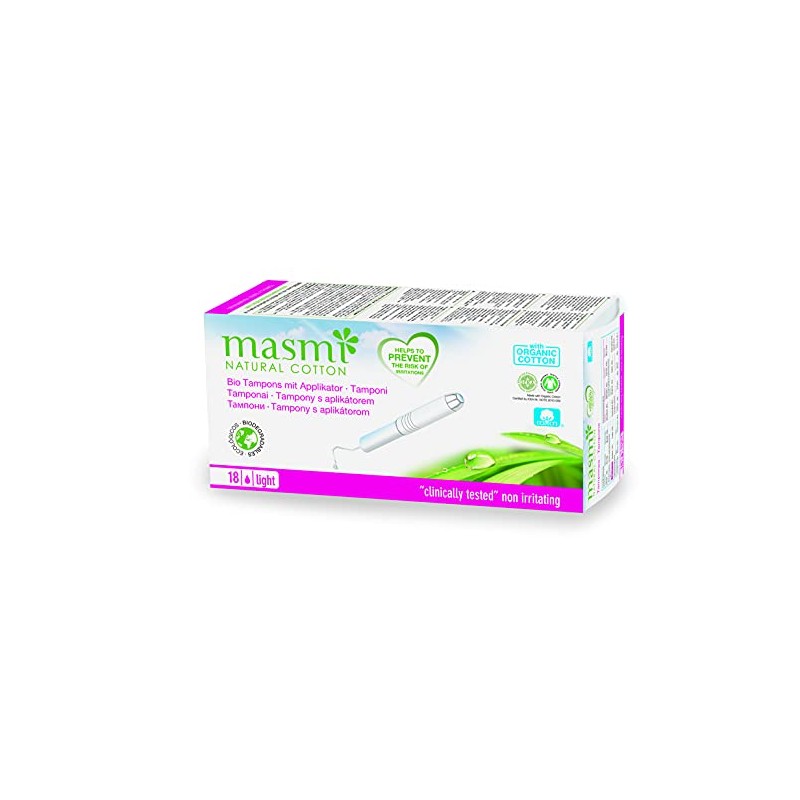 MASMI Natural Cotton Organic Tampons Light + Applicator, Pack of