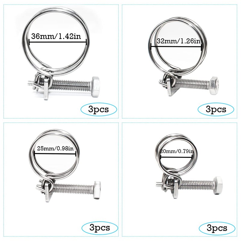 GIAK Double Wire Hose Clips Adjustable 304 Stainless Steel Hose