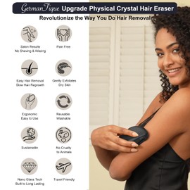 Germantique Crystal Hair Eraser,Natural Crystal Hair Remover,Reusable Painless Nano Glass Hair Removal Device without Shaver,Gentle Crystal Epilator and Exfoliator for Silky Smooth Skin(Black)