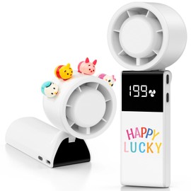 LEWOTE Portable Handheld Turbo Fan, 9 Gear Wind Rechargeable with LED Display Hand/Desk Foldable Fans,with 2 Sheets Alphabet Sticker and 4 Cartoon Doll Used For DIY (White)