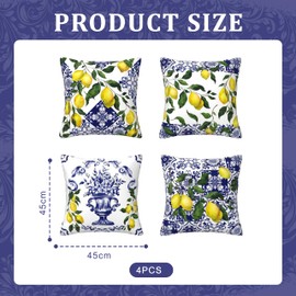 Shimmerz Pack of 4 Lemon Summer Throw Cushion Covers, 45 cm x 45 cm, Fresh Yellow Lemons Summer Cushion Covers, Suitable for Sofa, Living Room, Sofa, Bed (Blue)