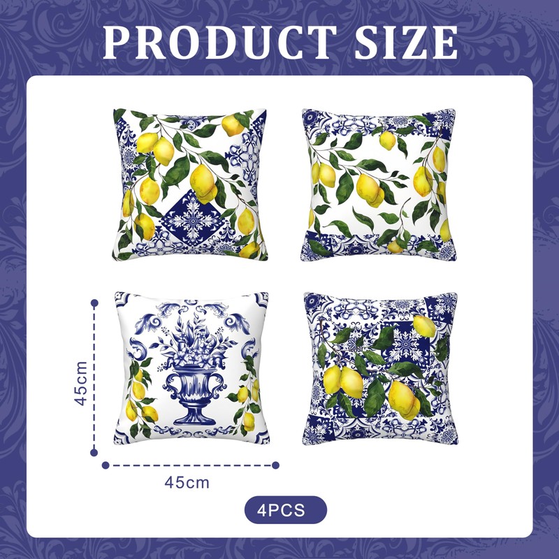 Shimmerz Pack of 4 Lemon Summer Throw Cushion Covers, 45