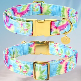 UP URARA PUP Tie Dye Summer Cotton Dog Collar with Metal Buckle Gift Collar for Small Medium Large Girls or Boys Dogs Cute Durable Comfortable Pet Collars