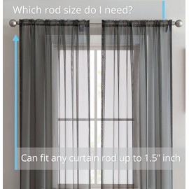 HLC.ME Charcoal Grey Sheer Voile Window Treatment Rod Pocket Curtain Panels for Bedroom, Kitchen, and Living Room (54 x 72 inches Long, Set of 2)