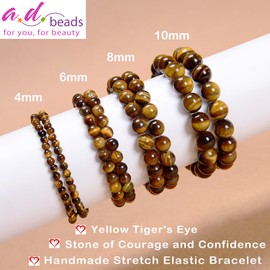 AD Beads Handmade Gemstone Stretch Elastic Bracelet Crystal Healing Reiki Nature's Beauty and Spiritual Essence Unisex (8mm, Yellow Tiger's Eye)