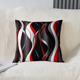 Loussiesd Geometric Throw Pillow Covers 20"x20" Set of 2 Soft Geometry White Red Black Grey Lines Cushion Covers for for Sofa Modern Abstract Art Decorative Pillowcases Outdoor Pillows Covers