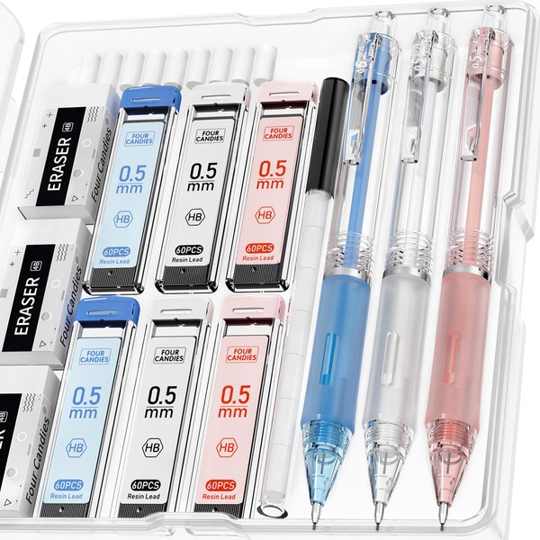 Four Candies Cute Mechanical Pencil Set, 3PCS Pastel Mechanical Pencils