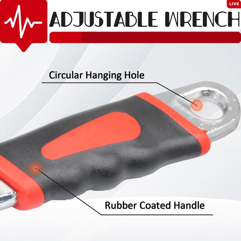 vibedor 8 Inch Adjustable Wrench with Ergonomic Rubber Grip Spanner
