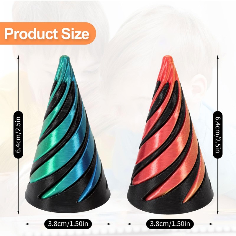 2Pack Impossible Cone, Pyramid Spiral Cone Fidget Toy, 3D Printed