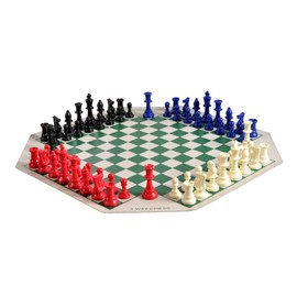 The House of Staunton Four Player Chess Set Combination - Single Weighted Regulation Colored Chess Pieces, Four Player Vinyl Chess Board