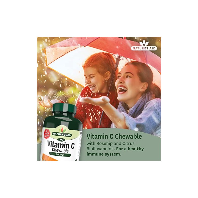 Natures Aid Chewable Vitamin C 500 mg, Sugar Free, Suitable