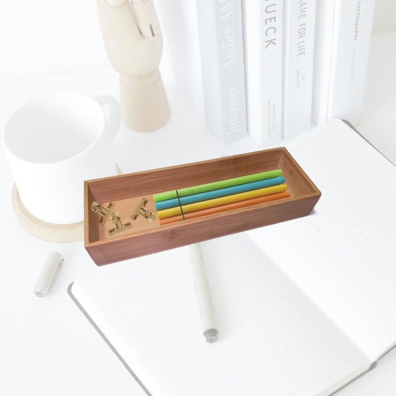 ACOOCLUB Bamboo drawer organizer Kitchen Utensil Organizer Cutlery Box for