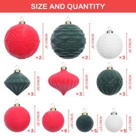Super Holiday Velvet Christmas Ornaments Set, 35PCS Flocked Shatterproof Assorted Hanging Xmas Tree Ball Decorations, for Home Party Holiday Decor, Red/Green/White