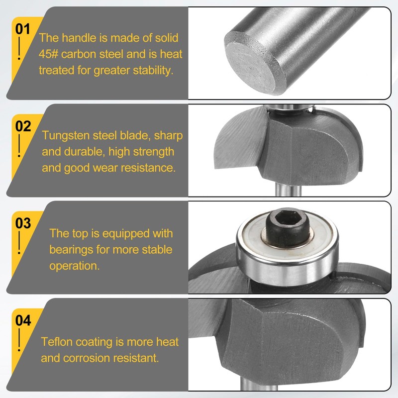 sourcing map Cove Router Bit 1/4" Shank 1-1/8" Dia 17/32"