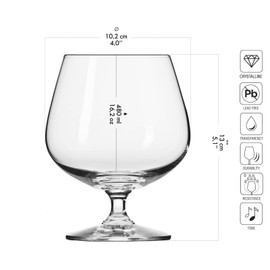 Krosno Brandy Cognac Snifter Glasses, Set of 6, 16.2 oz, Balance Collection, Ideal for Spirit Sipping, Lead-Free Glass, Dishwasher Safe, Made in Europe