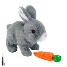 Woeau Rabbit Toys for Kids- Walking and Talking Electronic Rabbit Toy with Carrot, Funny Plush Bunny Toy with Sounds and Movements Pets Bunny Toy (Grey)