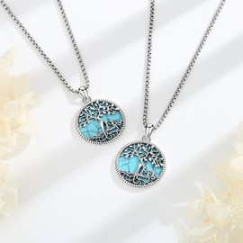 AEONSLOVE Tree of Life Necklace Women's with Turquoise Tree of Life Pendant Silver 925 Tree of Life Necklace Mother Daughter Jewellery Gift for Mum Grandma (3 Children), Sterling Silver Sterling