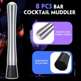 Zonon Muddler for Cocktails Stainless Steel Drink Muddler 8 Inch Long Mojito Tool Muller for Drinks Ice Crusher Bartender Tools Set Home Bartender Bars Accessories (8 Pcs)