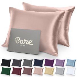 Bare Home Poly Satin Pillowcases for Hair and Skin - 2 Pack King - Luxury Pillowcases - Envelope Enclosure - Soft and Smooth Satin - Breathable - Similar to Silk (Blush, 2 Pack)