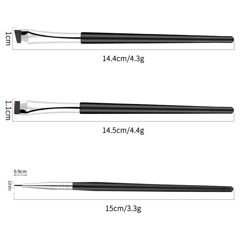 YAZANY 3Pcs Eyeliner Brush Kit, Professional Eyebrow Brush Flat &