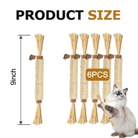 6 Pack Catnip Chew Toys for Indoor Cats, Natural Cat Teeth Cleaning Sticks with Raffia & Fruit, Kitten Teething Toys for Boredom & Stress Relief - Durable Cat Dental & Interactive Wood Toys