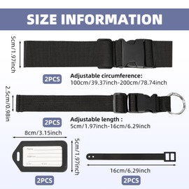 BATHRINS Luggage Strap, Set of 4, Adjustable Luggage Strap Including Bag Luggage Straps and 2 Luggage Tags, Travel Accessories, Suitcase Straps Set, Non-Slip Luggage Strap (Black)