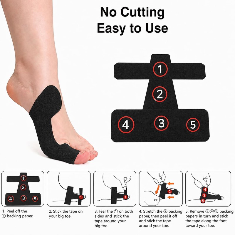 Bunion Tape, 32 Pcs Pre Cut Kinesiology Strips for Big