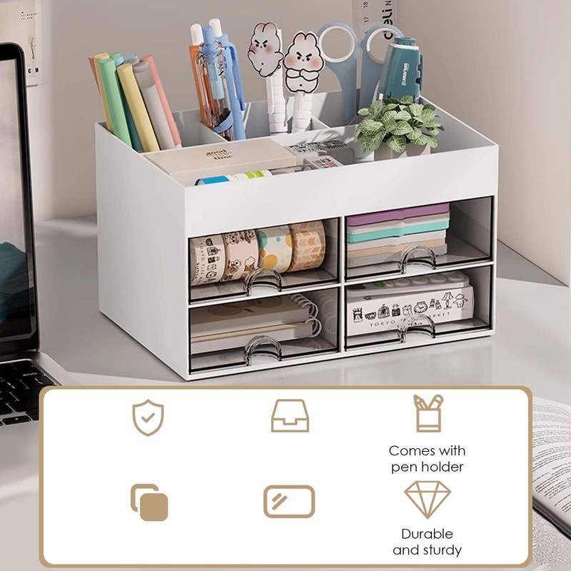Desk Organiser with 4 Compartments and 4 Drawers - Multifunctional