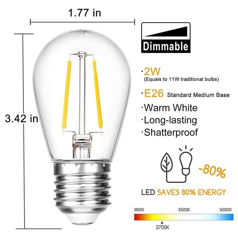 15 Pack LED S14 Replacement Light Bulbs E26 2W Bulbs