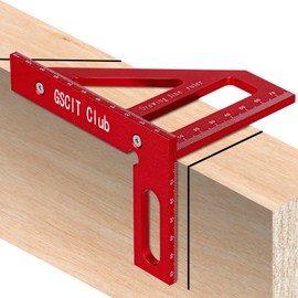 GSCIT Club 3D Multi-Angle Measuring Ruler, 45/90 Degree Aluminum Alloy Wood Working Square Protractor, Drawing Line Ruler, Miter Triangle Ruler High Precision Measuring Tool (Red Metric)