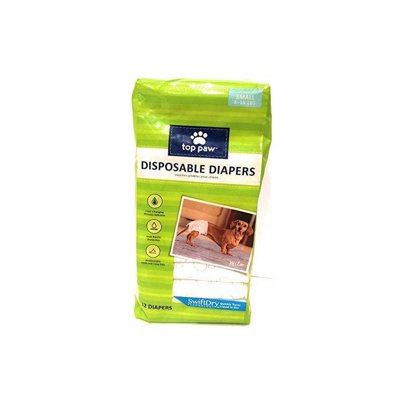 TOP PAW Disposable Dog Diapers, Small Breed 8-15 lbs, 12