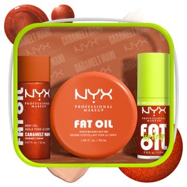 NYX Gift Set, Fat Oil Lip & Body Kit - Suga Baddie, 3-Piece Travel Size Set with Lip Oil, Whipped Body Butter & Shimmering Body Oil, Sweet Vanilla Scent, Vegan & Cruelty-Free, Caramelt Mami